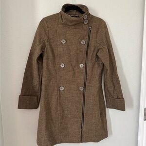 Prana Sutherland Coat Double Breasted Asymmetric Full Zip Brown Jacket